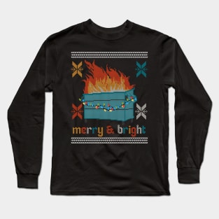 Ugly Christmas Sweater Design Dumpster Fire - Merry and Bright Long Sleeve T-Shirt